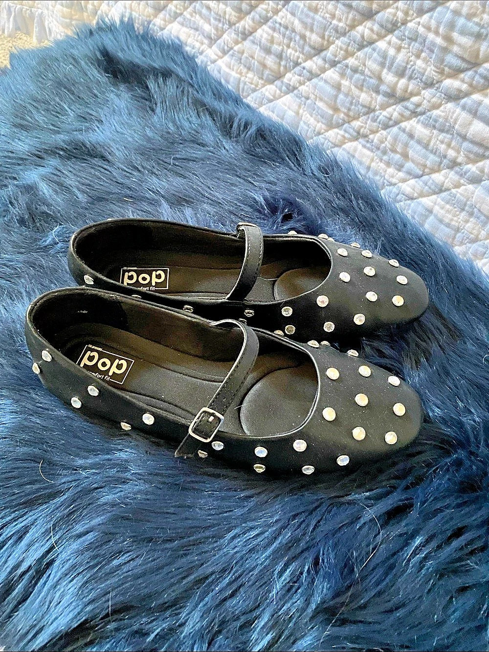 pop Studded Mary Jane Flats in Black Like New